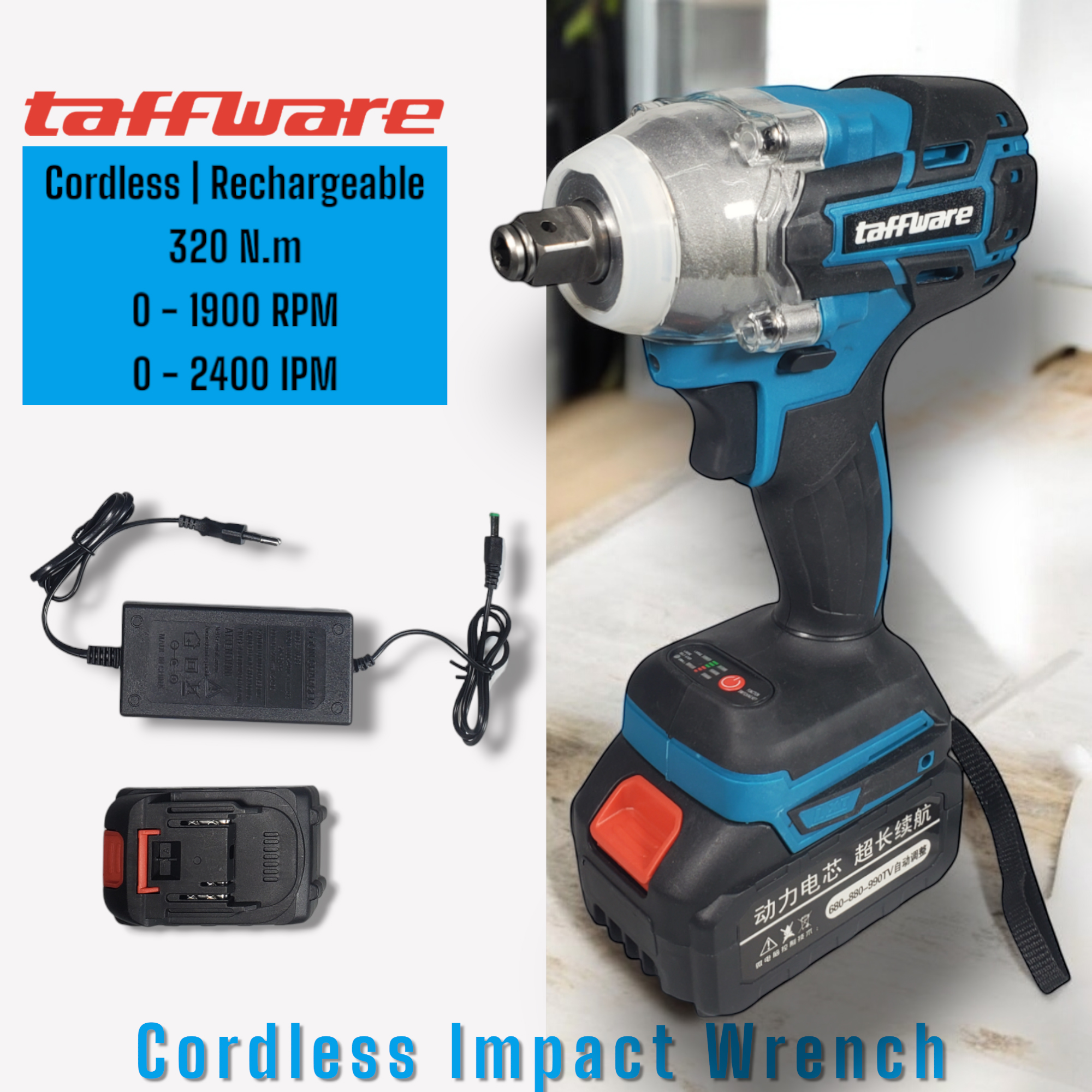 Taffware Cordless Impact Wrench Brushless Kunci Pas Mesin Pembuka Baut - KW426