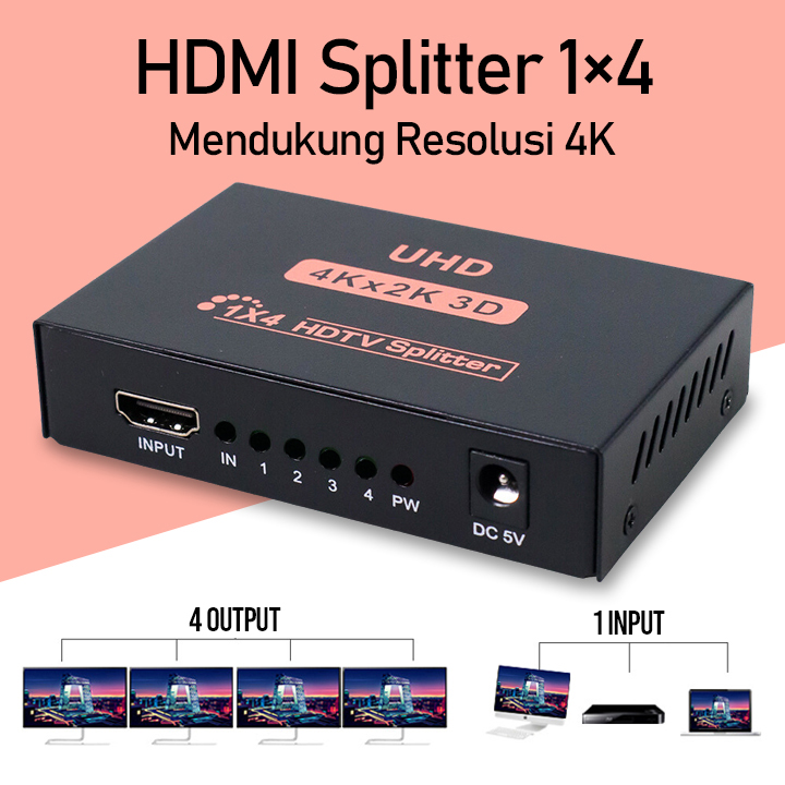 AIXXCO Adaptor HDMI Splitter 1x4 Port Resolusi 4K - PC-48