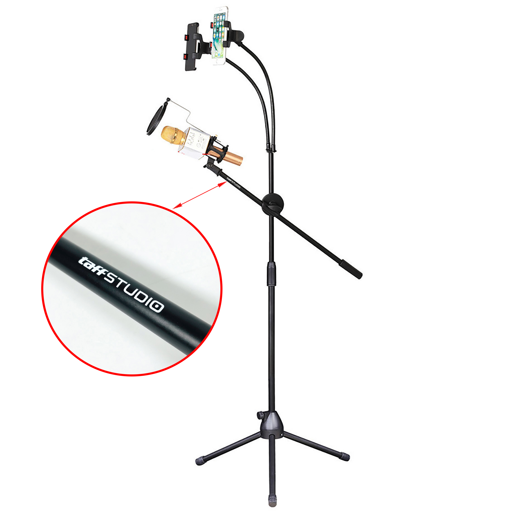 TaffSTUDIO Microphone Standing Tripod with 2 x Smartphone Holder - NB-03