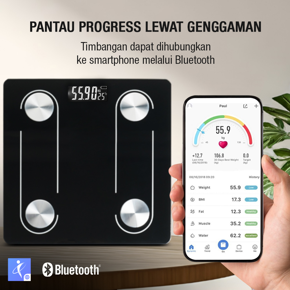ENSTO Timbangan Badan Digital Scale BMI Monitor Smart App 180kg - OD69