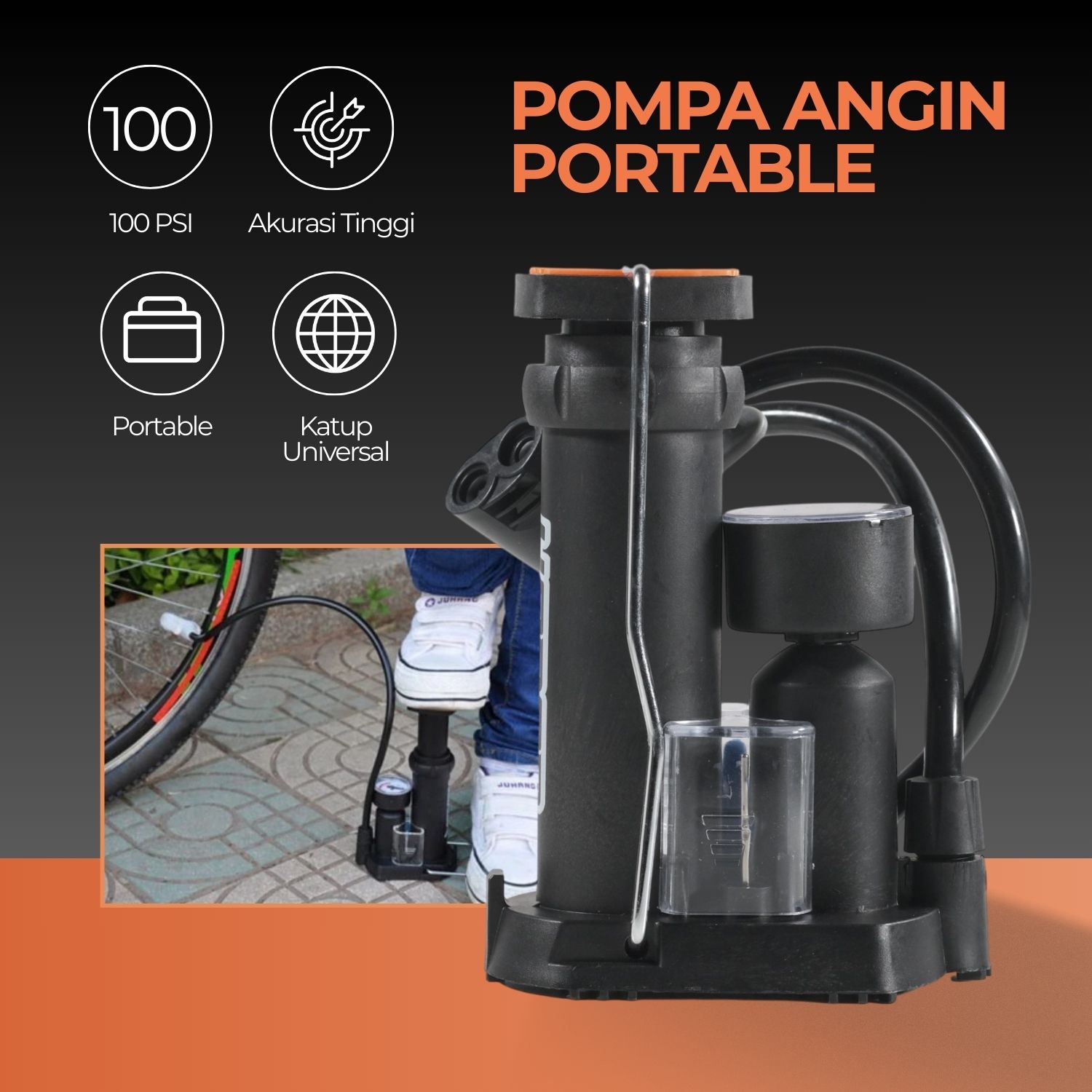 TaffSPORT Pompa Angin Serbaguna Portable Pump Universal - PM60
