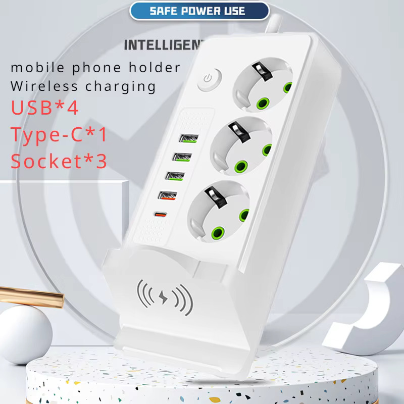 AYANJIN Stop Kontak 3 Lubang USB Type C Wireless Charging 13A 3000W - QL-1080U