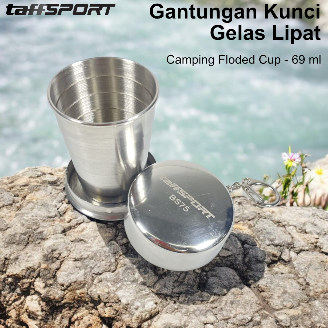 TaffSPORT Gelas Lipat Stainless Steel Foldable Cup Carabiner 69ml - BS75
