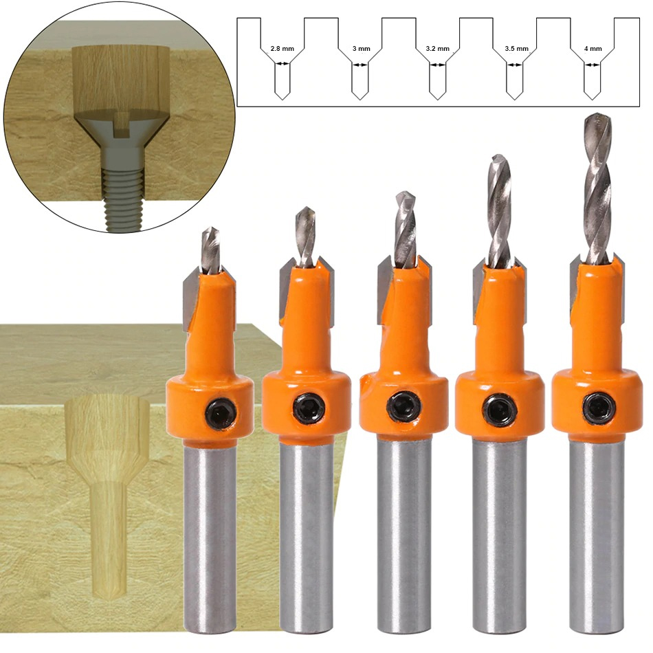 JGZUI Mata Bor Kayu Pelubang Drat Baut Bit Router 8mm 5 PCS - JGZ5