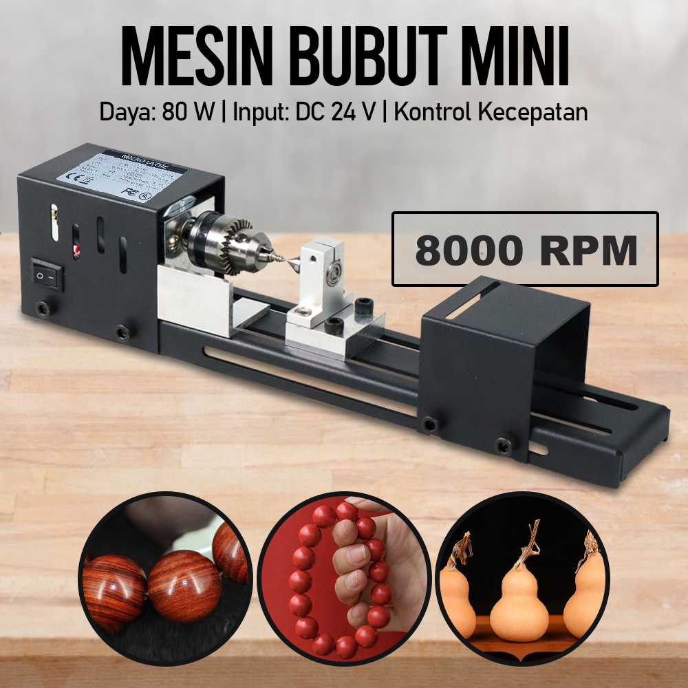 OSSIEAO Mesin Bubut Mini Lathe Wood Metalworking DIY 80W - HS001