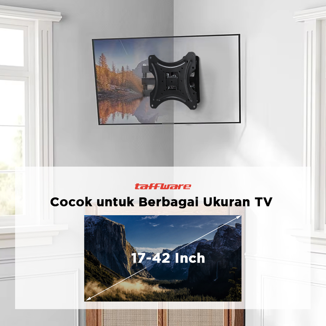 Taffware Bracket TV Dinding 17-42 Inch VESA200x200 Putar 90 Tilt 15 - X-200