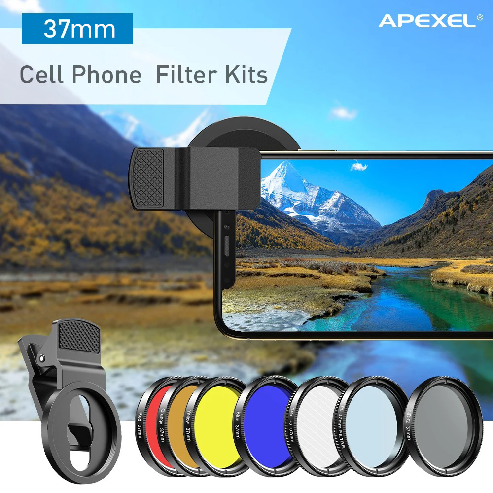 APEXEL Lensa Filter Kamera Smartphone ND CPL 7in1 37mm with Clip - APL-37UV-7F