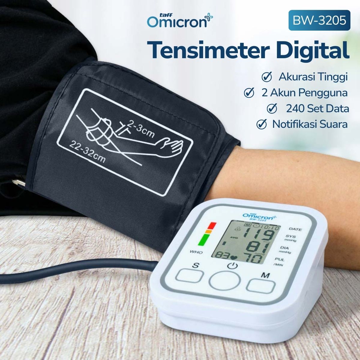 TaffOmicron Tensimeter Digital Pengukur Tekanan Darah Voice English - BW-3205