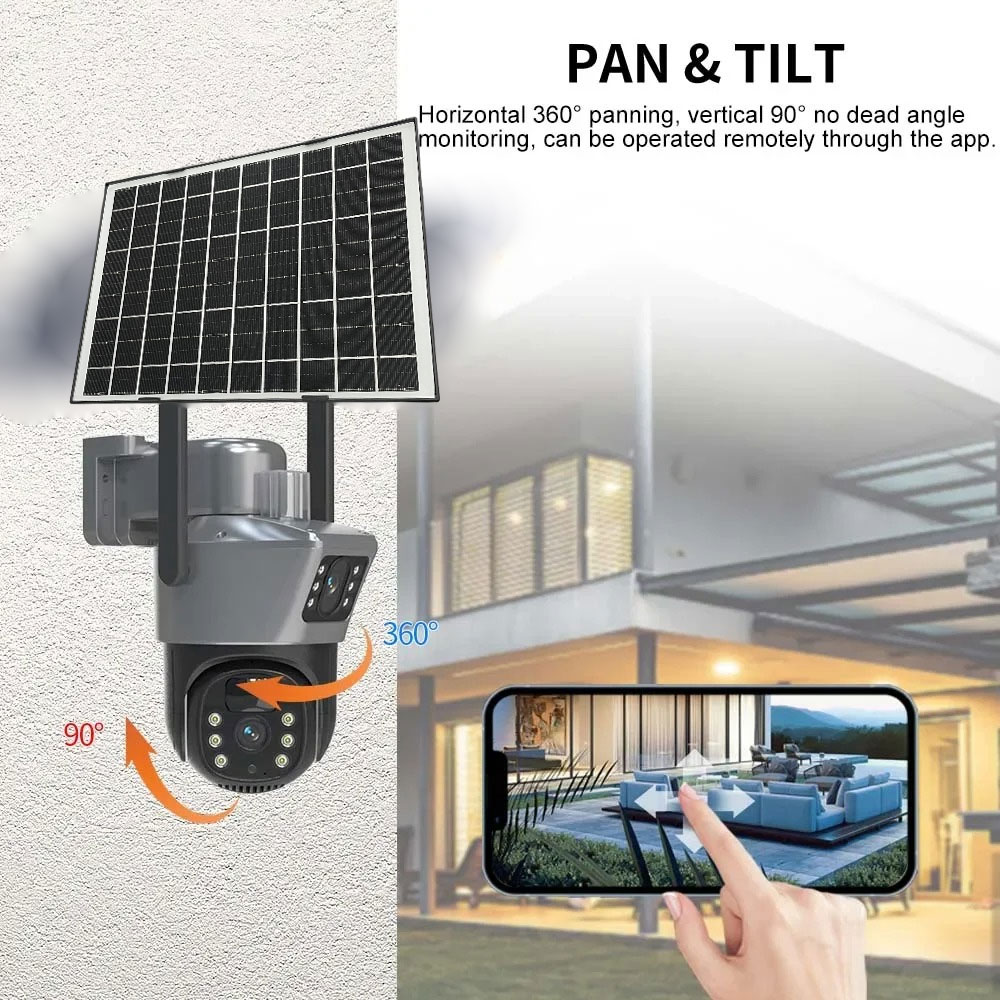 Larmcam Kamera CCTV Solar Panel Dual Lens PTZ Two Way Audio PIR WiFi - T4B