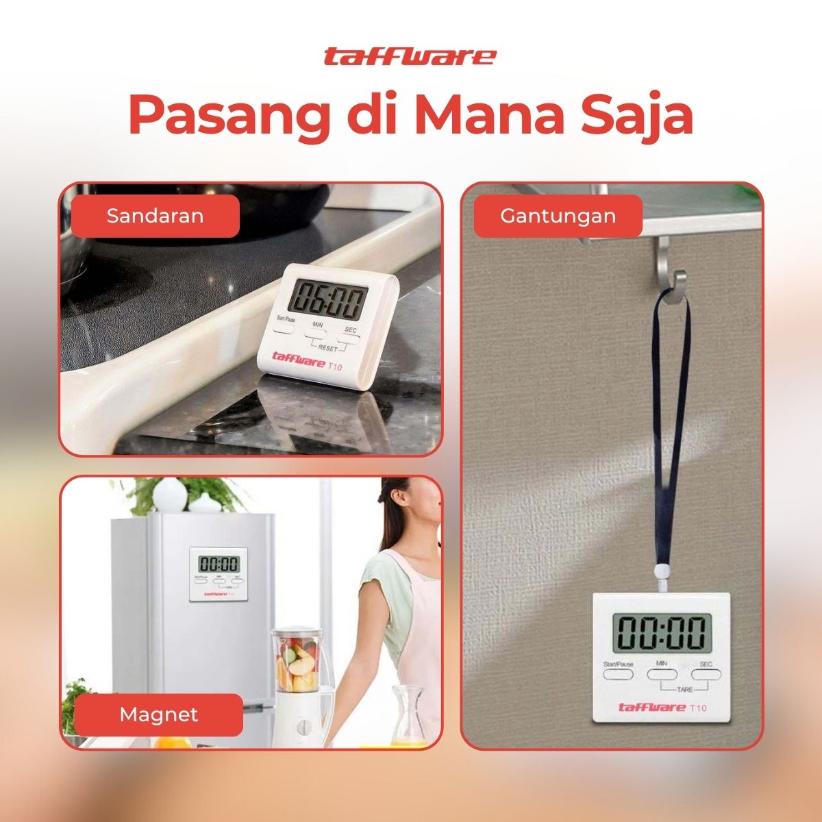 Taffware Timer Masak Dapur Countdown Digital Alarm Clock - T10