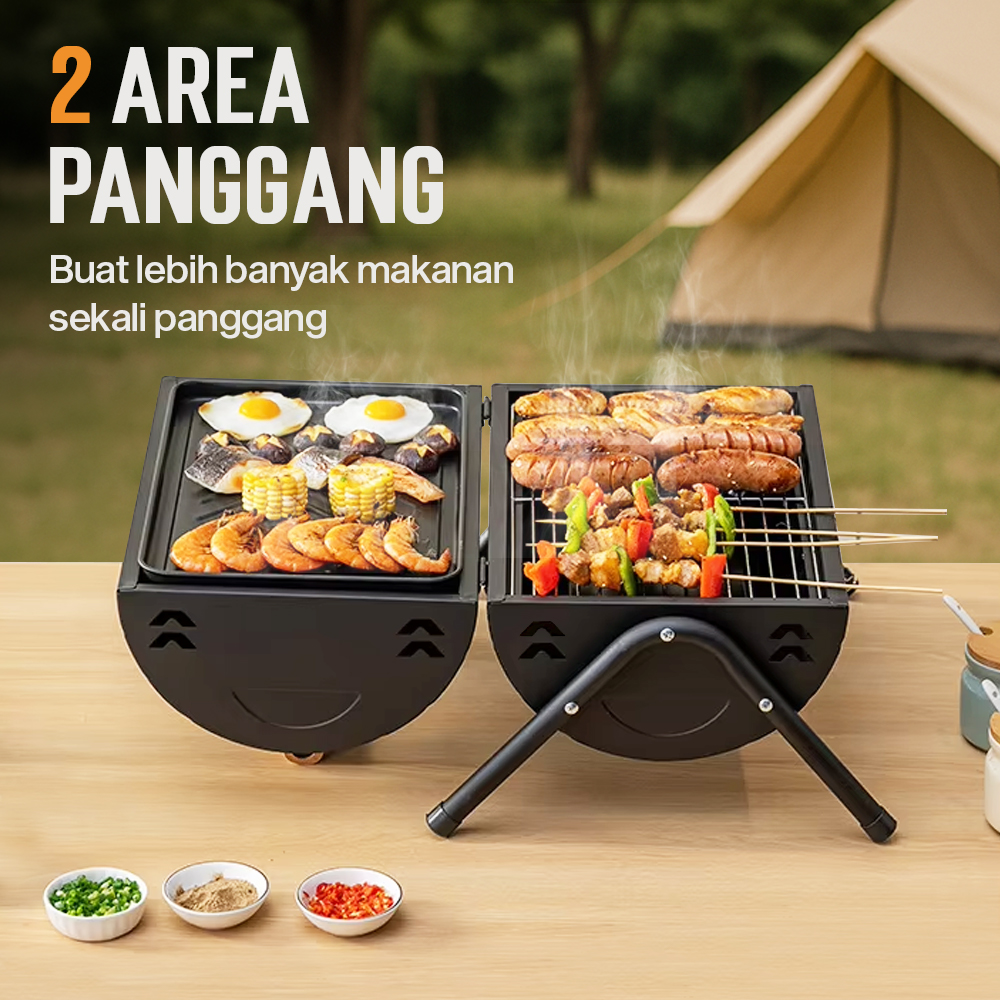 Xbess Alat Panggang Arang Portable BBQ Outdoor Grill Stove with Pan - K-707