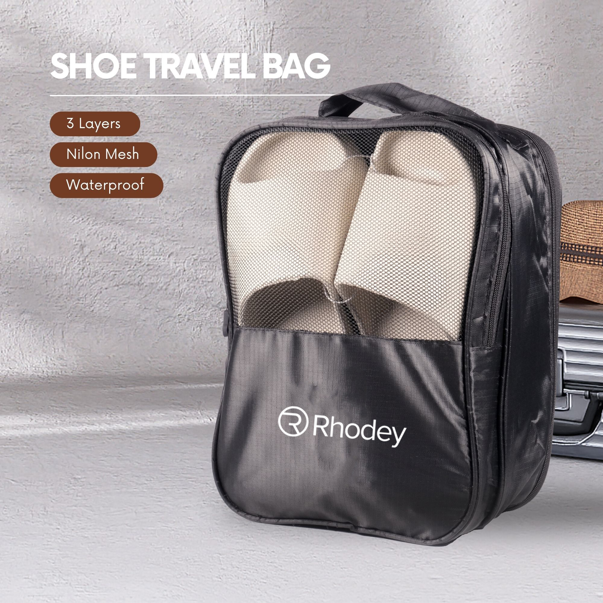Rhodey Tas Sepatu 3 Layer Travel Organizer Shoes Bag Nylon Mesh - LK-20