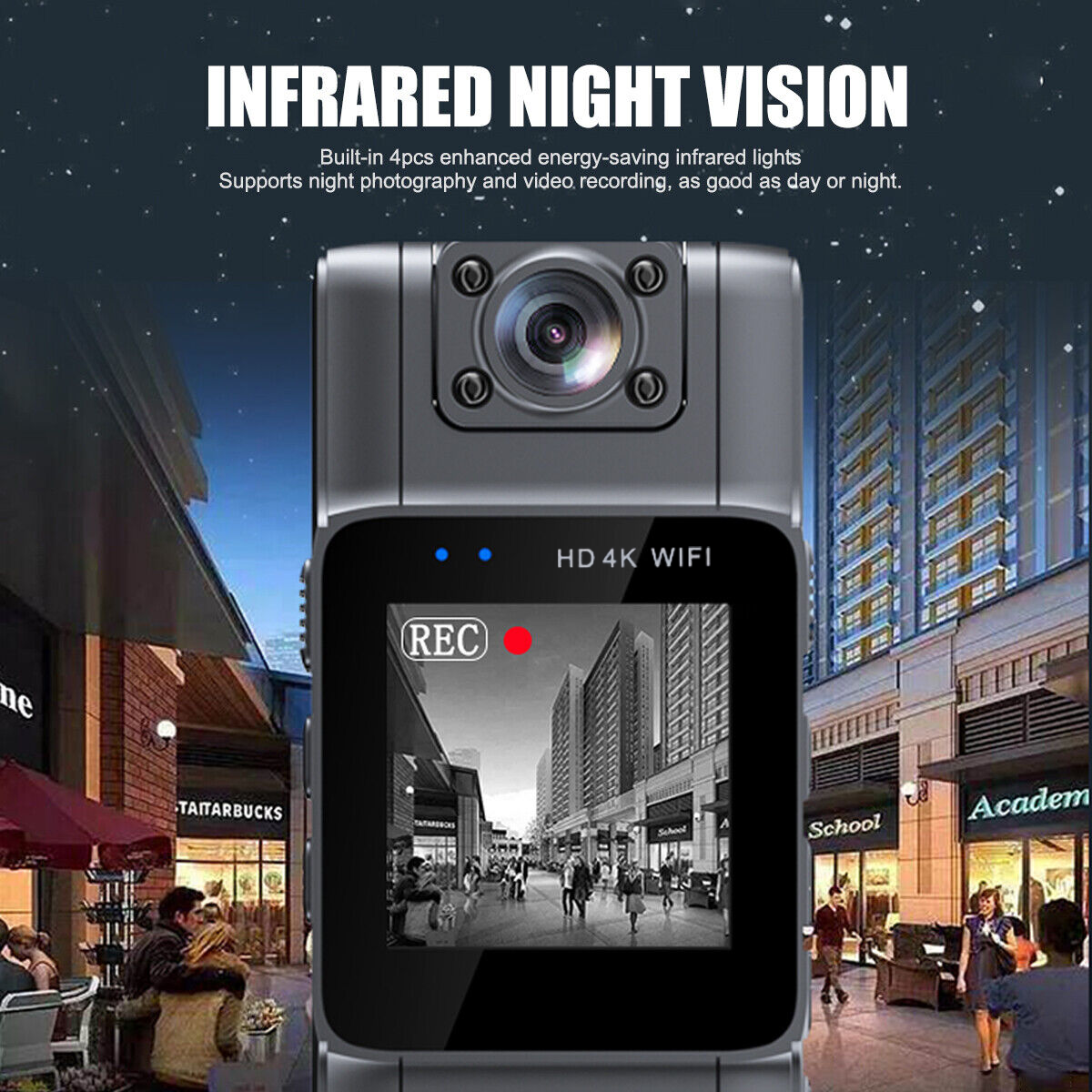 JOZUZE Body Cam Mini Camera WiFi Full HD 4K Rotating Lens 1000mAh - L11