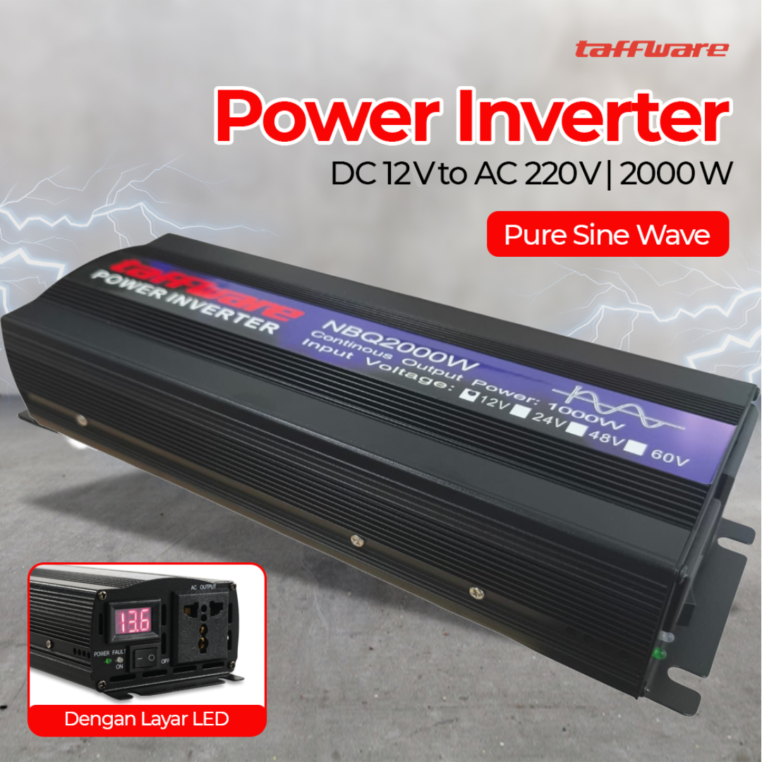 Taffware Power Inverter Mobil Pure Sine Wave DC 12V to AC 220V 2000W - NBQ2000W
