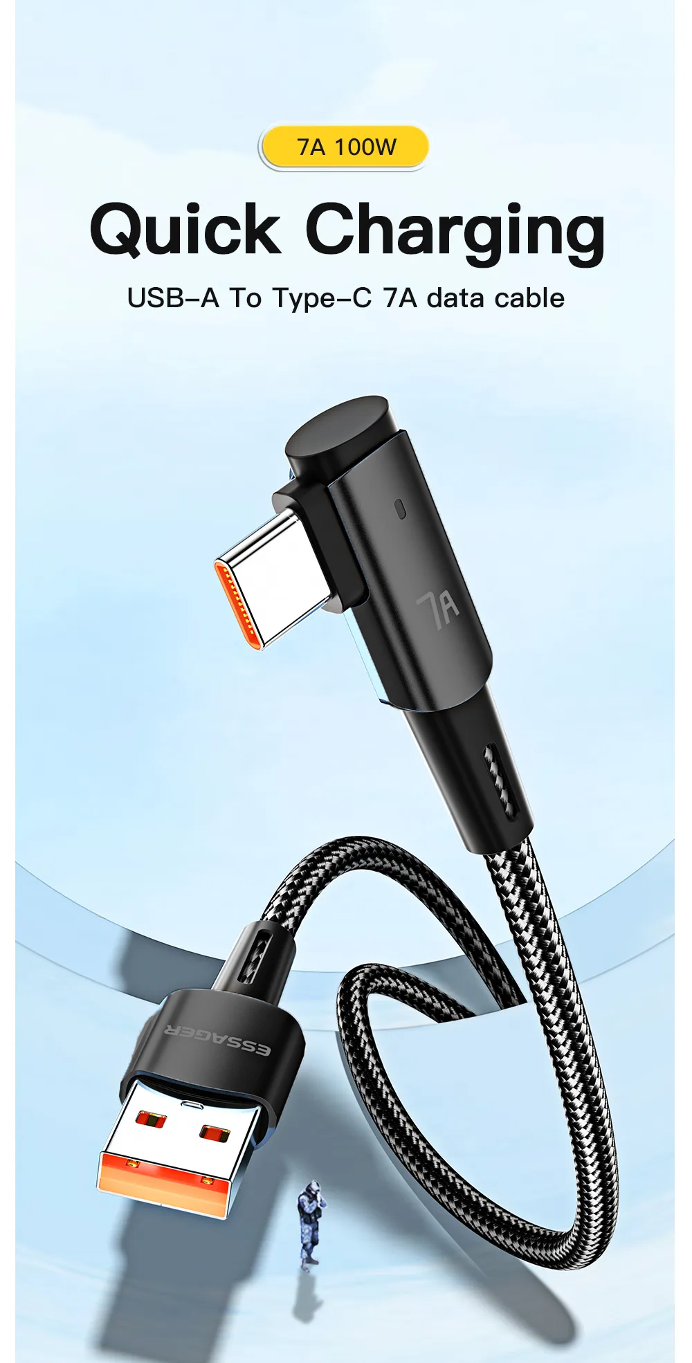 ESSAGER Kabel Data Type C Fast Charging L Shaped 7A 100W - ES-X30