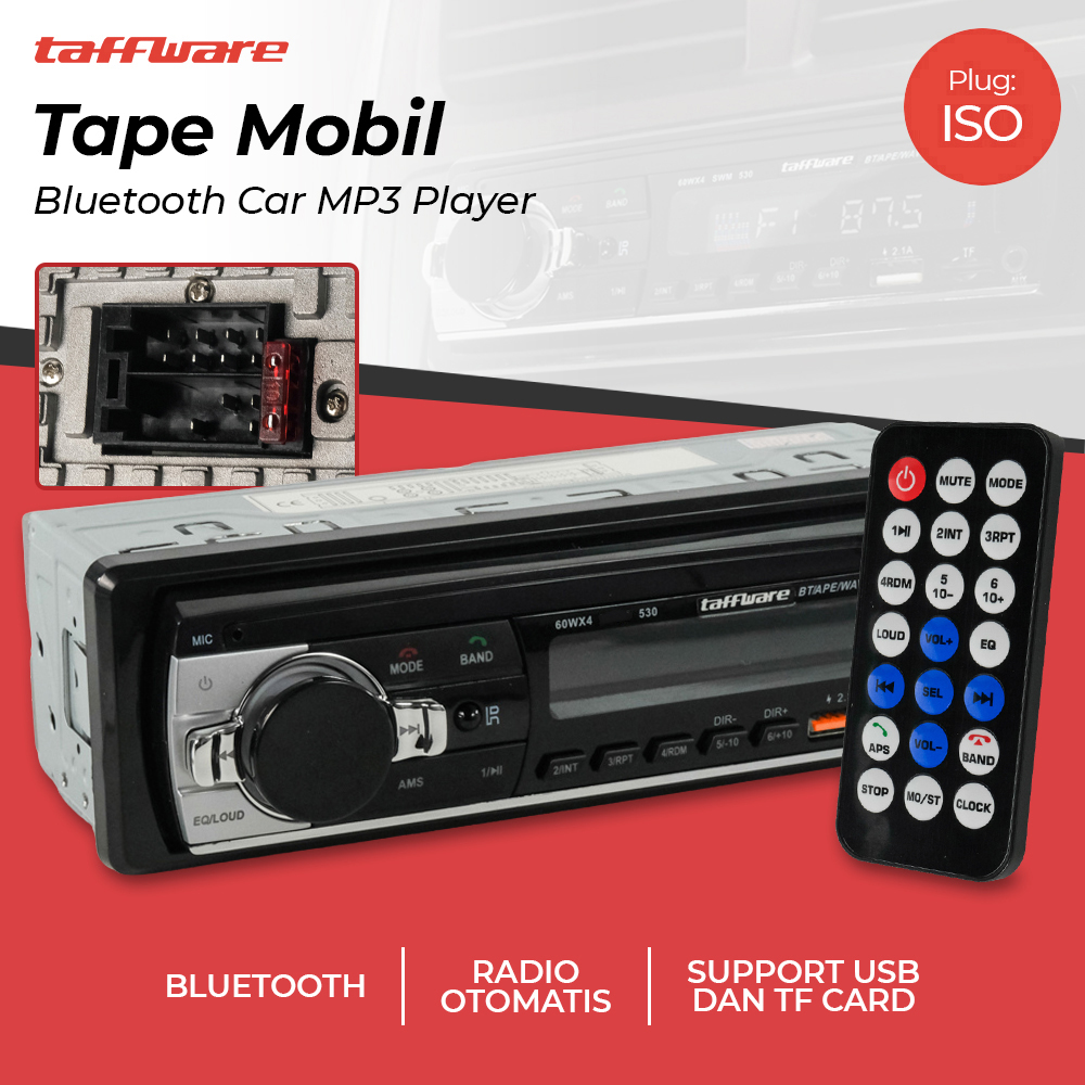Taffware Tape Mobil Audio Bluetooth Car MP3 Player Plug ISO - JSD-530