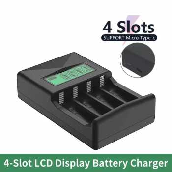 Ekamax Charger Baterai Type C 4 Slot AA AAA Ni-MH NiCD LCD Display - PJ-LCD007