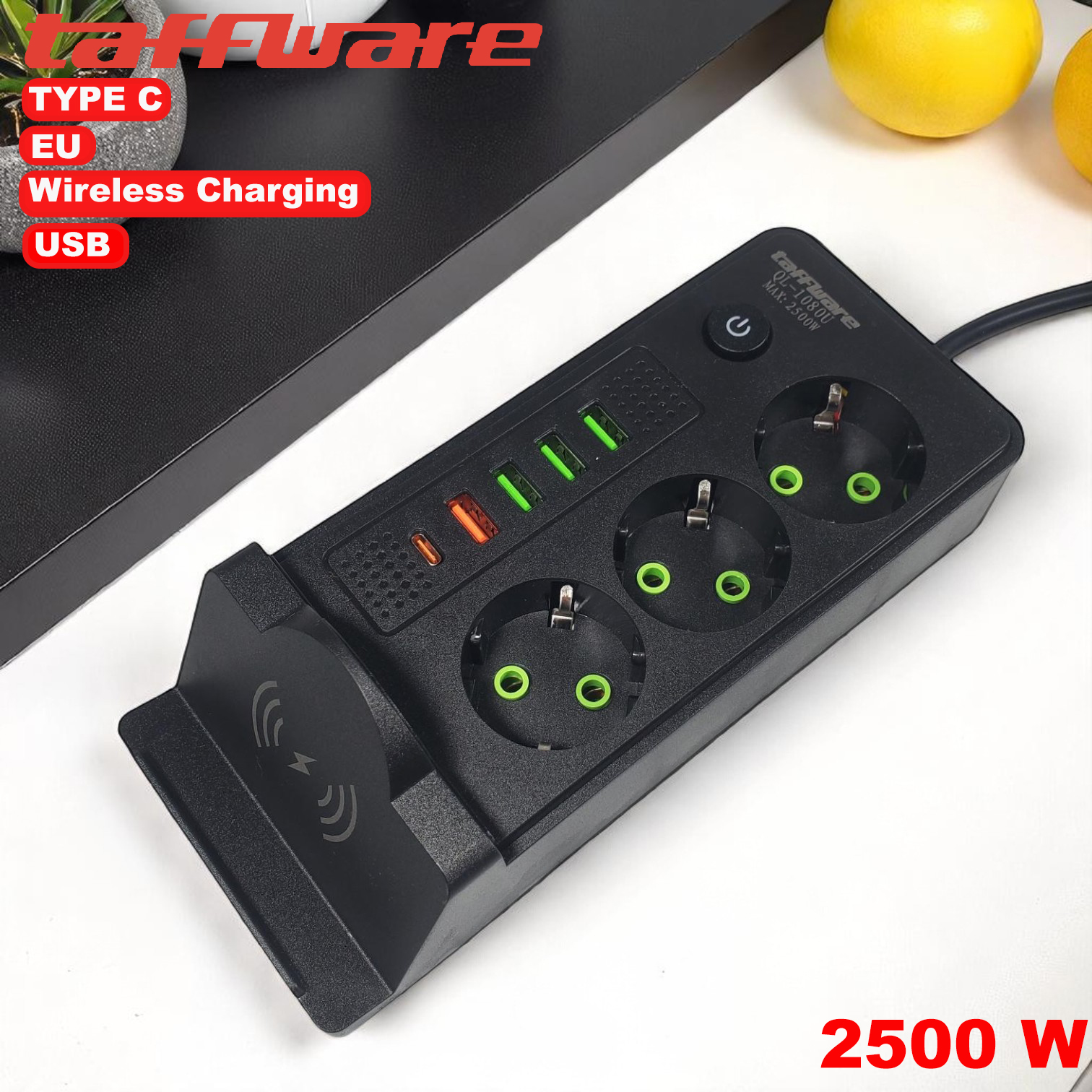 Taffware Stopkontak USB Type C EU Plug Wireless Charging 2500W - QL-1080U