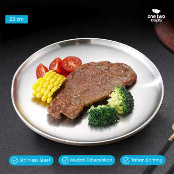 One Two Cups Piring Makan Stainless Steel Elegan Plate European Style - SN16