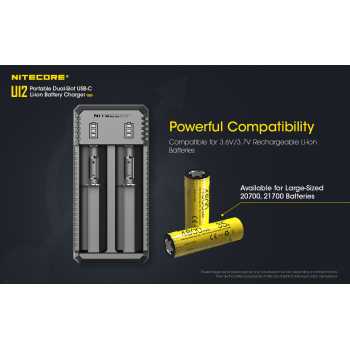 NITECORE Charger Baterai 2 Slot 18650 21700 Li-Ion IMR with LED Light - UI2