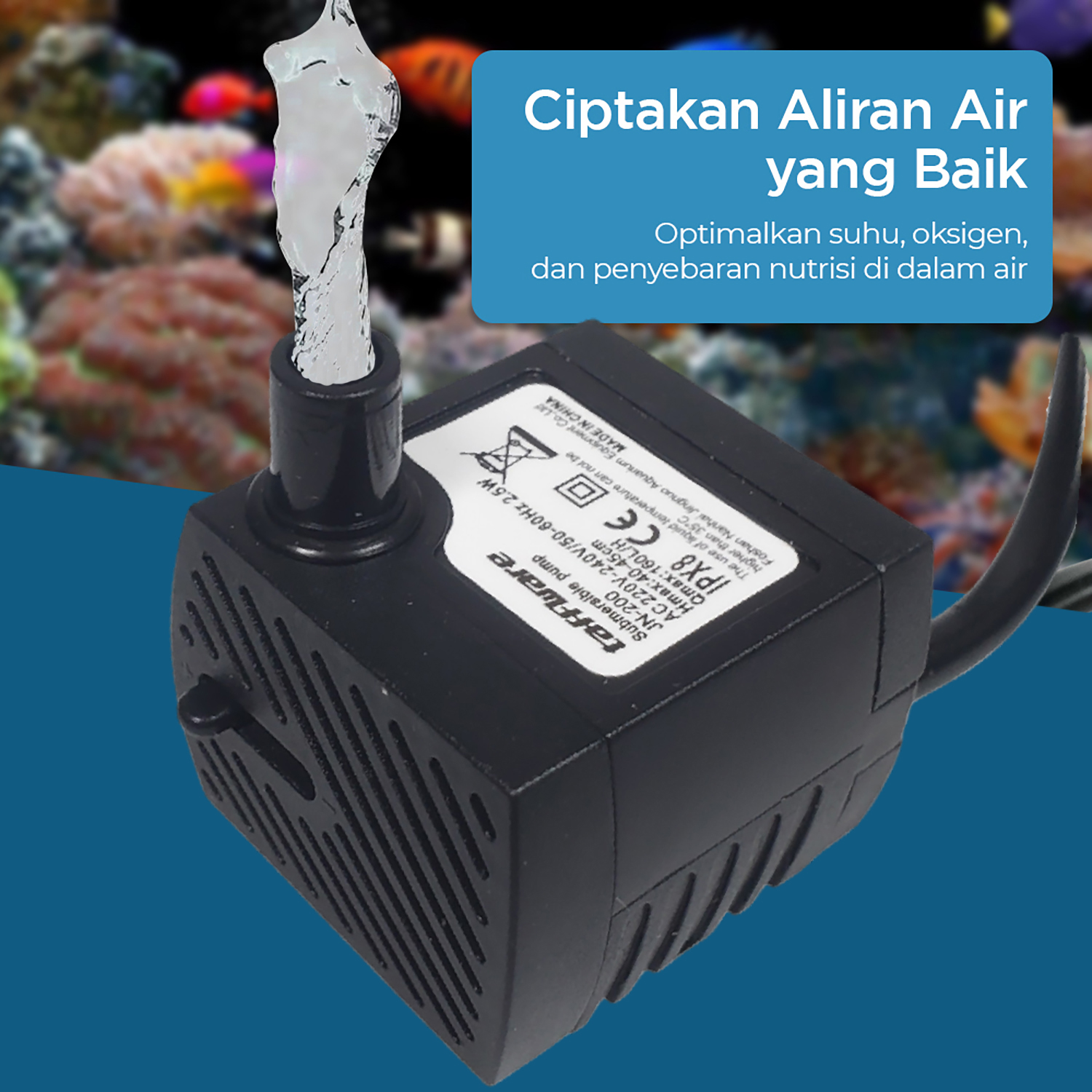 Taffware Pompa Air Aquarium Ikan Submersible Pump Fish Tank 220-240V - JN-300/JN-200