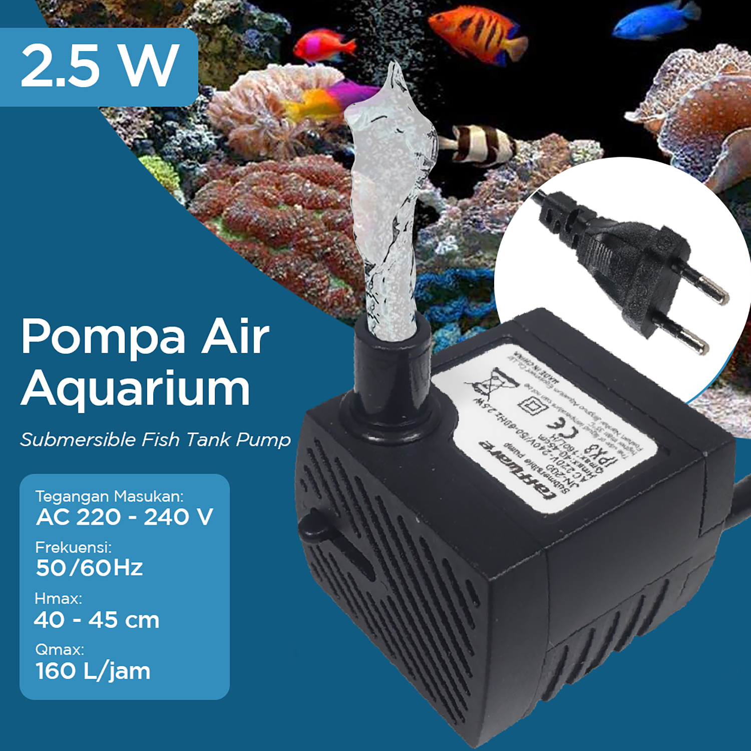 Taffware Pompa Air Aquarium Ikan Submersible Pump Fish Tank 220-240V - JN-300/JN-200
