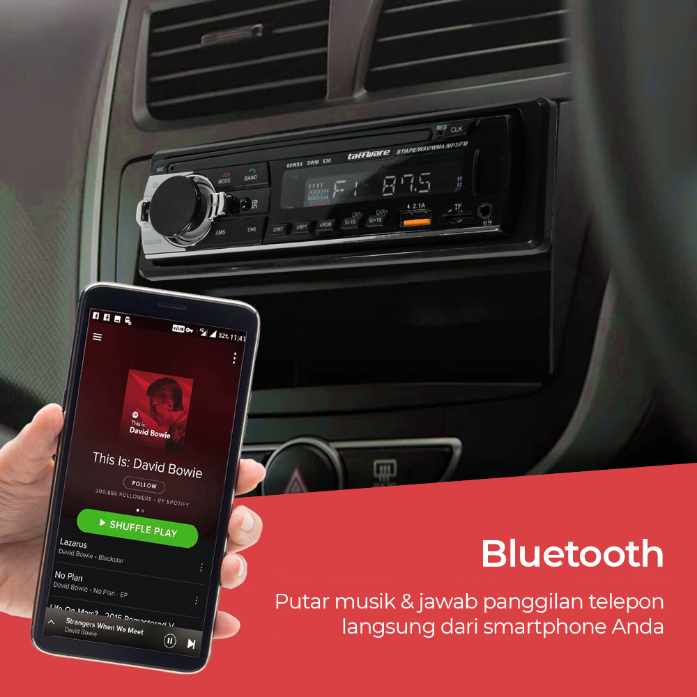 Taffware Tape Mobil Audio Bluetooth Car MP3 Player Plug ISO - JSD-530