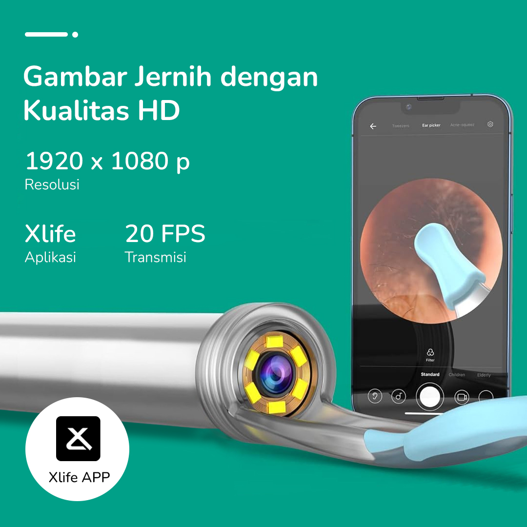 XLIFE Kamera Endoskopi Pembersih Telinga Otoskop Endoscope HD WiFi - X1+