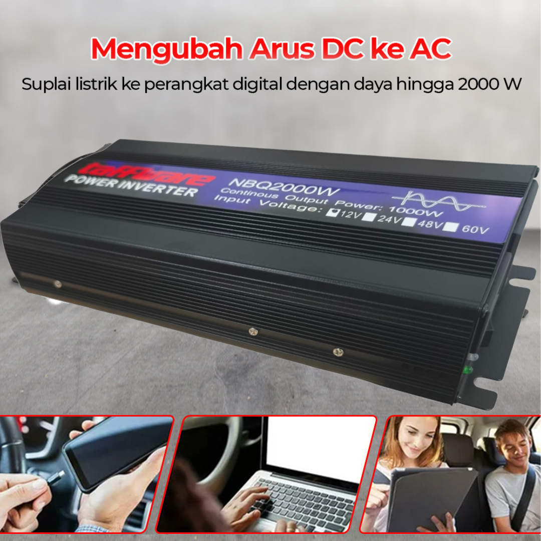 Taffware Power Inverter Mobil Pure Sine Wave DC 12V to AC 220V 2000W - NBQ2000W