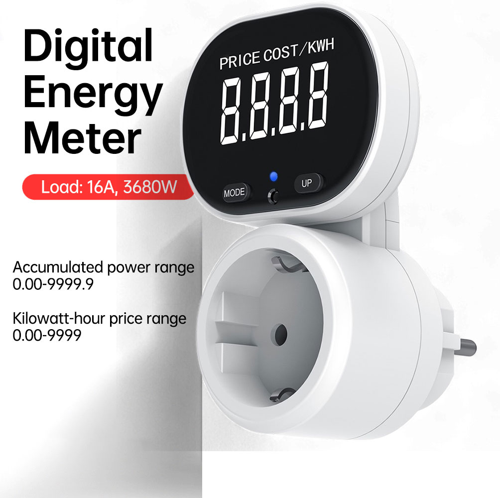 AIDEEPEN Stop Kontak Pengukur Listrik kWh Meter Digital EU 16A 230V - PMB07
