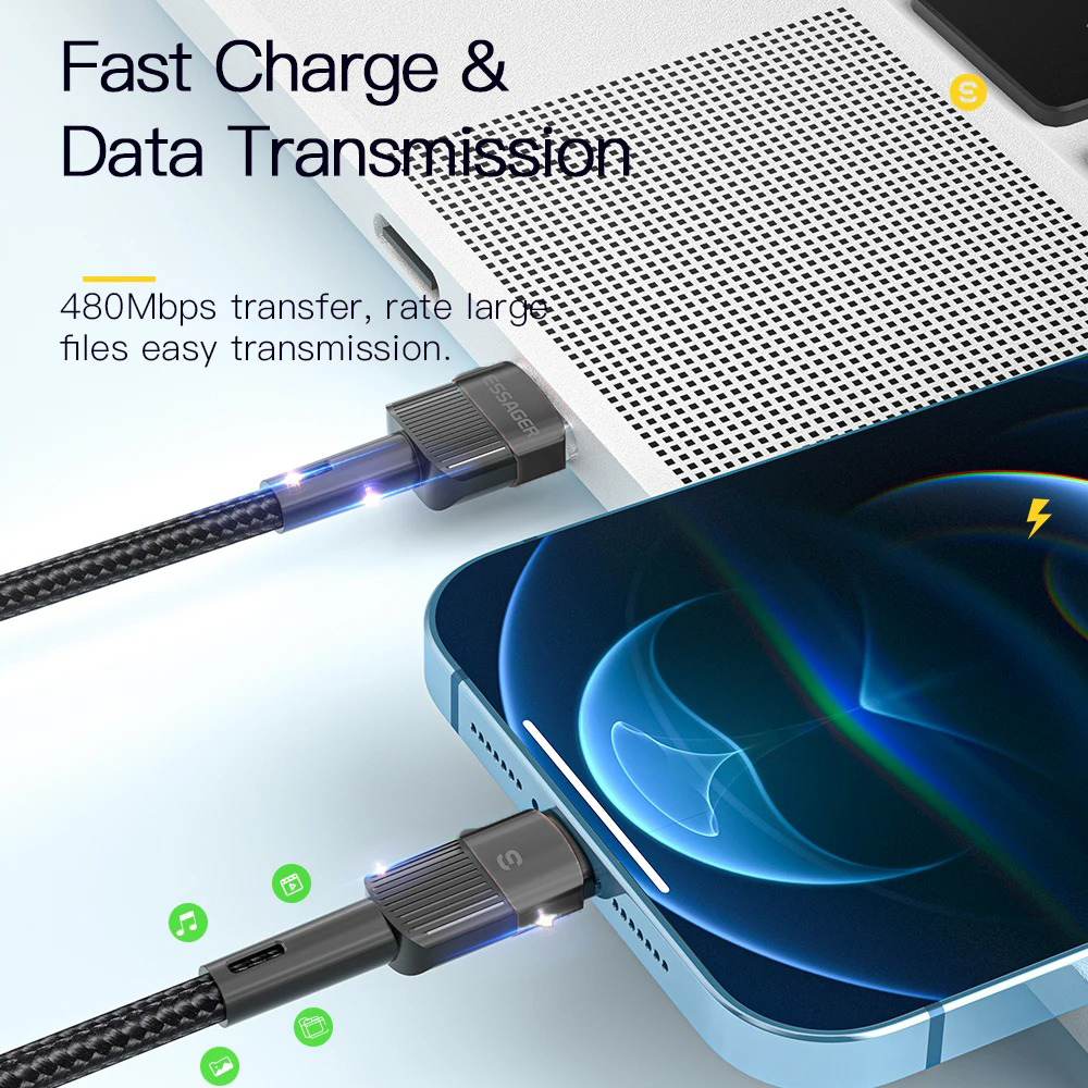 ESSAGER Kabel Data Lightning Multifungsi Fast Charging LED 2.4A 1M - ES-X18