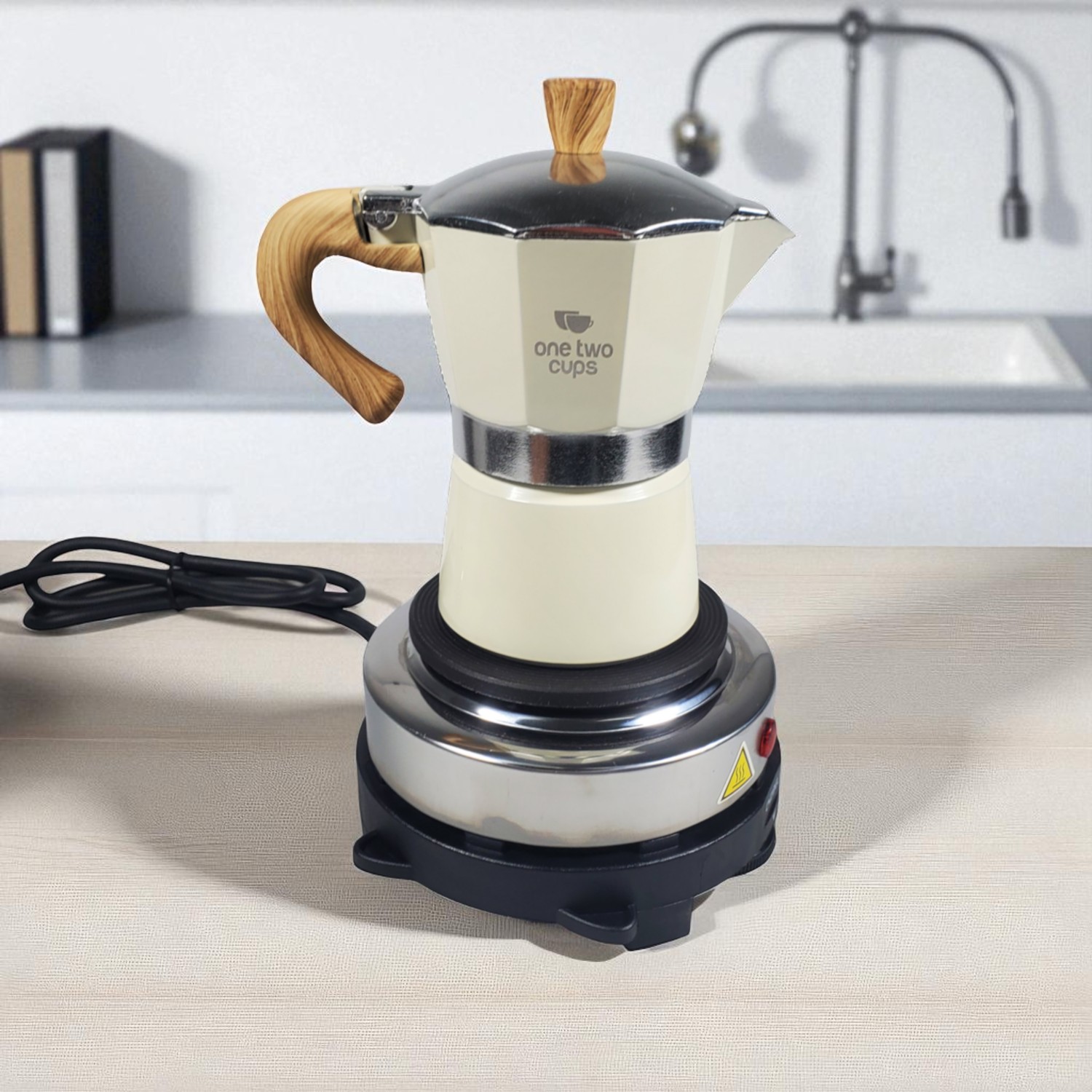 One Two Cups Moka Pot Espresso Coffee Maker 3 Cup 150ml with Heater - WY-03E