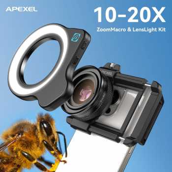 APEXEL Lensa Kamera HP 2in1 Macro Lens 20X Zoom with Light - APL-ZM100FL26