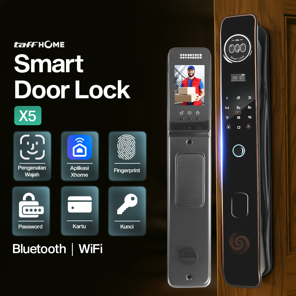 TaffHOME Smart Door Lock Fingerprint 3D Face Recognition Card Xhome - X5