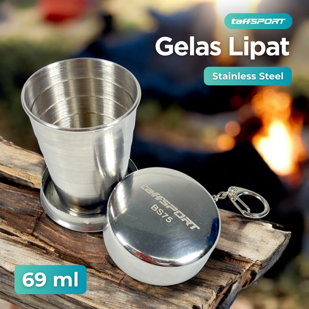 TaffSPORT Gelas Lipat Stainless Steel Foldable Cup Carabiner 69ml - BS75