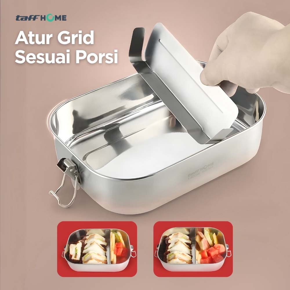 TaffHOME Kotak Makan Lunch Box Stainless Steel 2 Grid 1400ml - UP-14