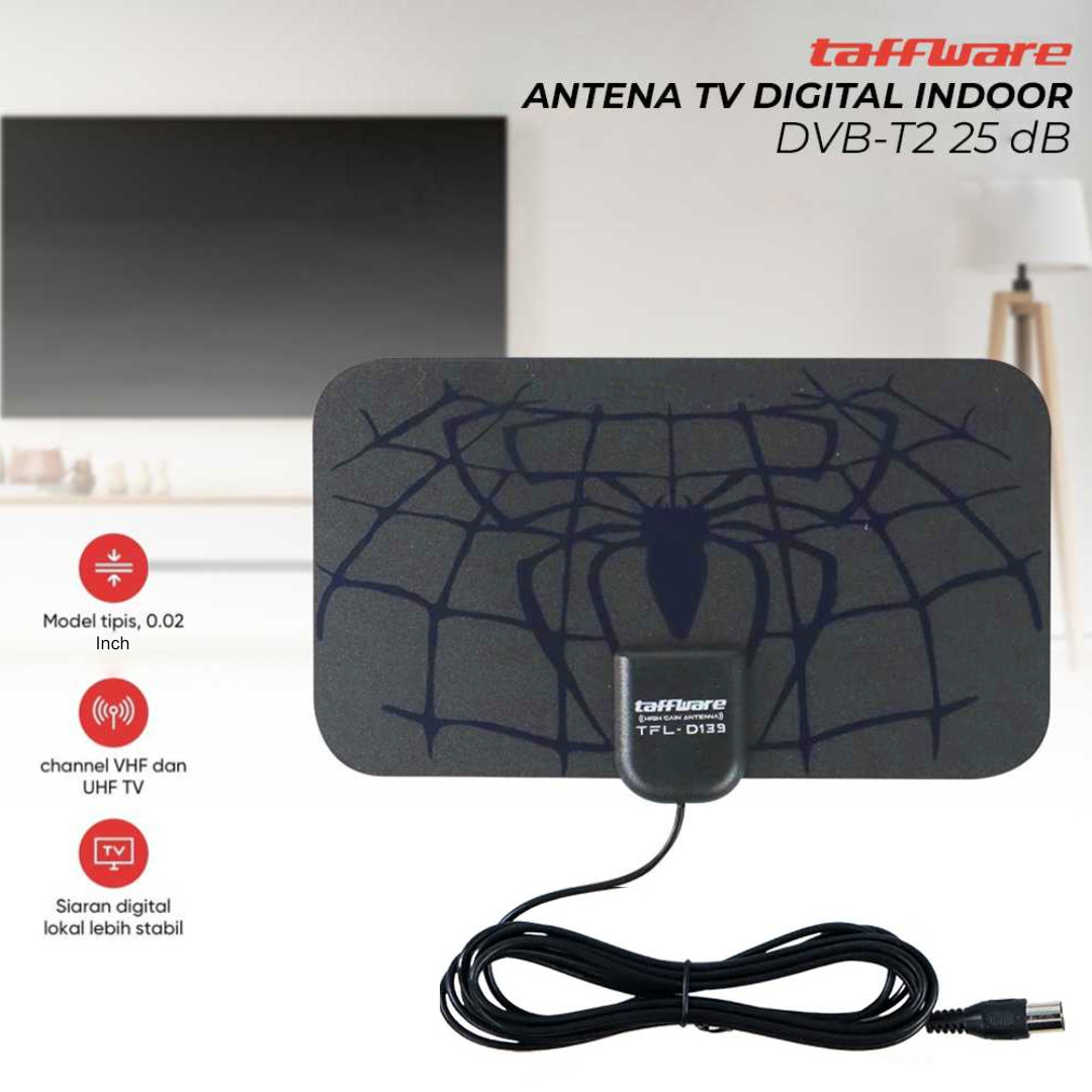 Taffware Antena TV Digital Indoor DVB-T2 25dB Spider Jack Male Plug - TFL-D139