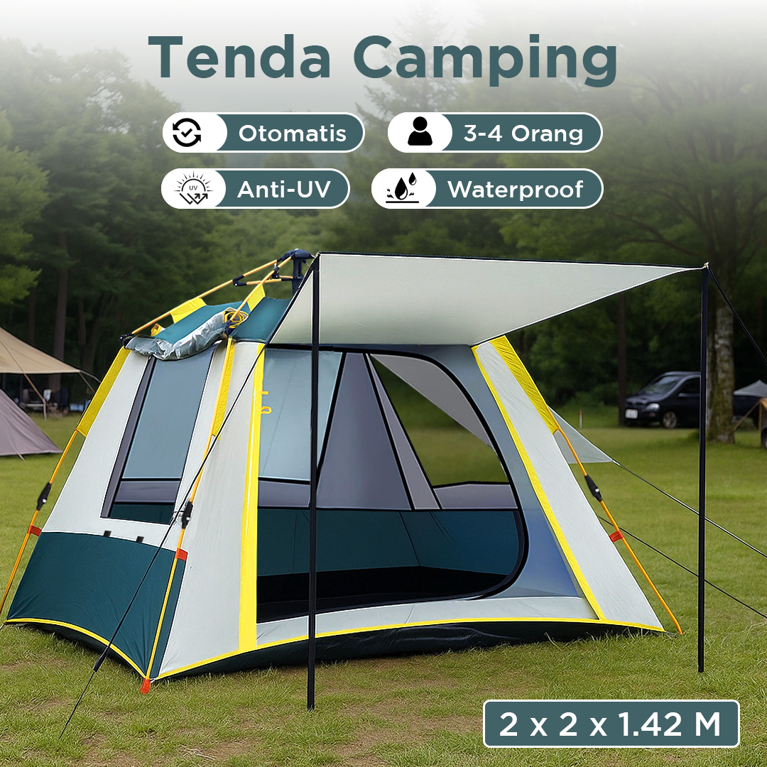 HOUKAI Tenda Camping Lipat Otomatis Quick Open Rain Proof 3-4 Person - YZTP