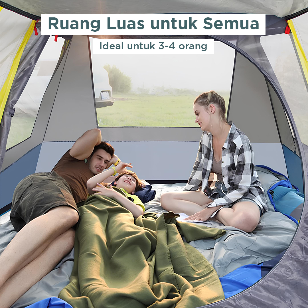 HOUKAI Tenda Camping Lipat Otomatis Quick Open Rain Proof 3-4 Person - YZTP