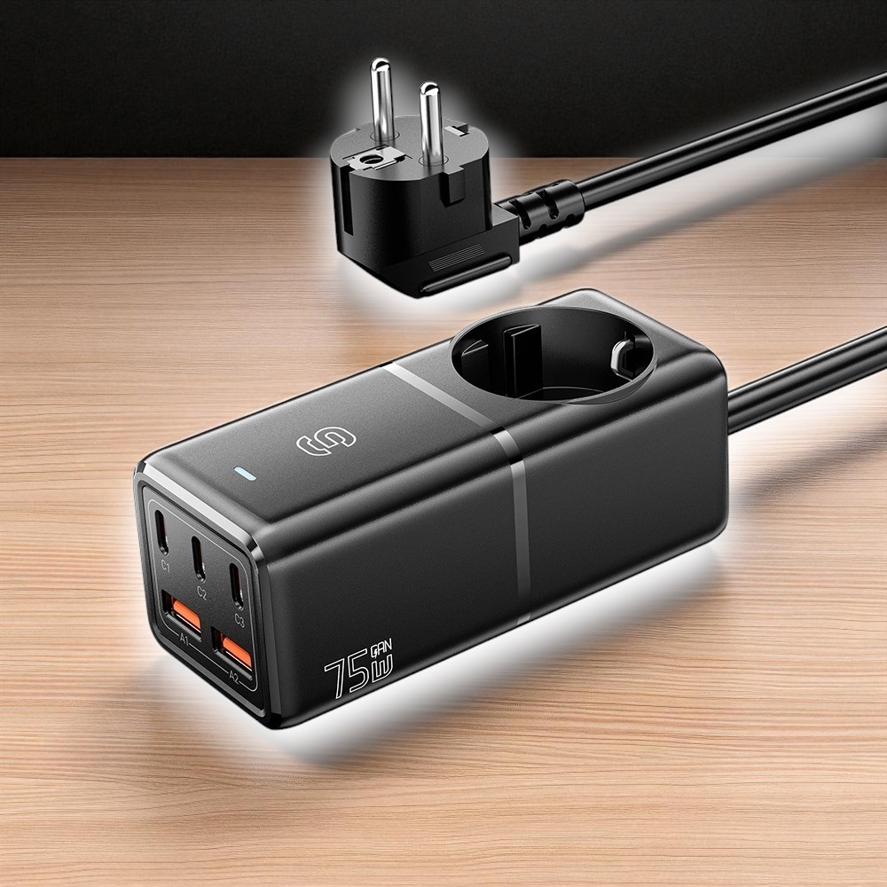 ESSAGER Charger Power Strip All-in-One Adaptor Fast Charging GaN 75W - WL-Gan75-EU