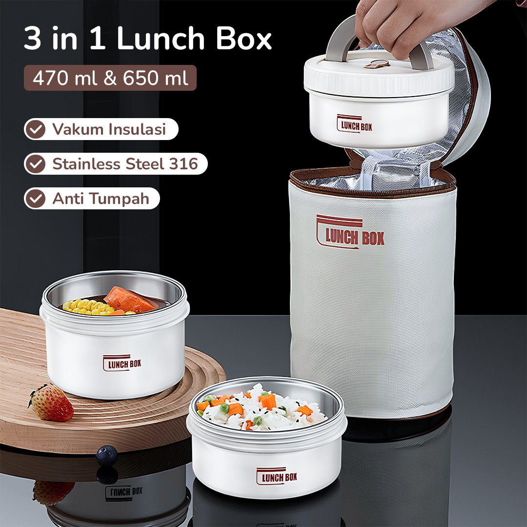 SUNGMAOY Kotak Makan Tahan Panas Lunch Box 3in1 470ml 650ml with Bag - SM31