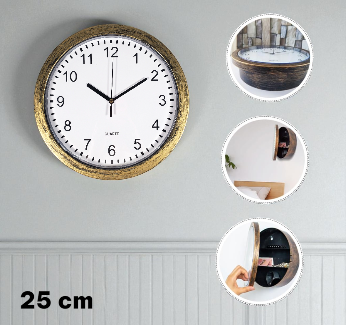 MIZHI Jam Dinding Besar Bulat Vintage 25cm with Hidden Storage Box - OTYLHG544