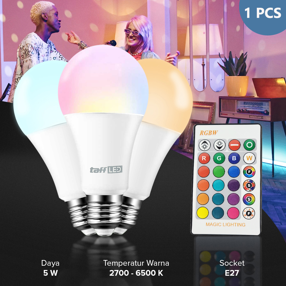 TaffLED Lampu Bohlam RGBW E27 5W dengan Remote Control - A60