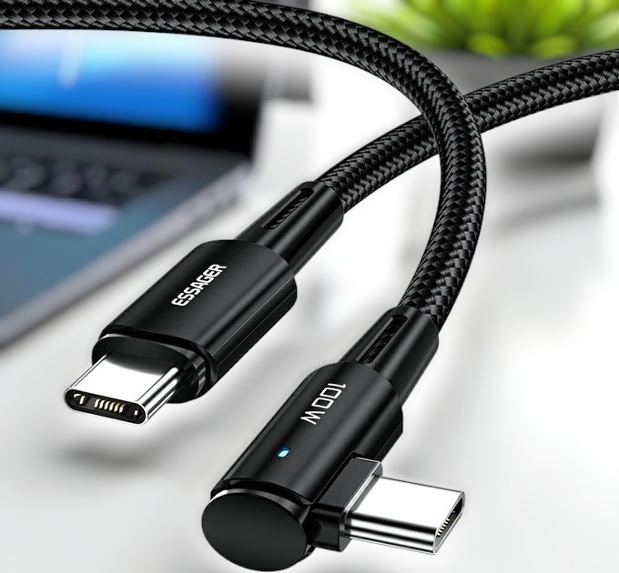 ESSAGER Kabel Data Type C to C PD Fast Charging L Shaped 5A 100W - ES-X23