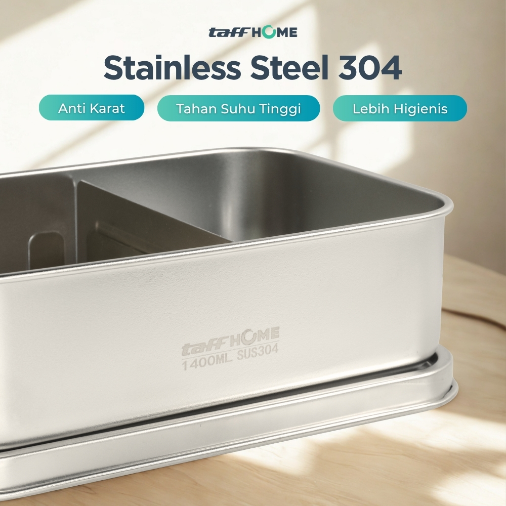 TaffHOME Kotak Makan Lunch Box Stainless Steel 2 Grid 1400ml - UP-14