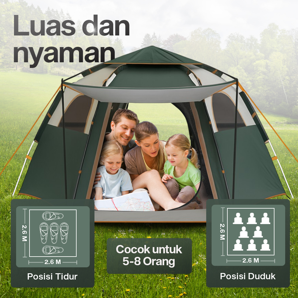 AstaGear Tenda Camping Hexagonal Windproof Outdoor 5-8 Orang - SH-015