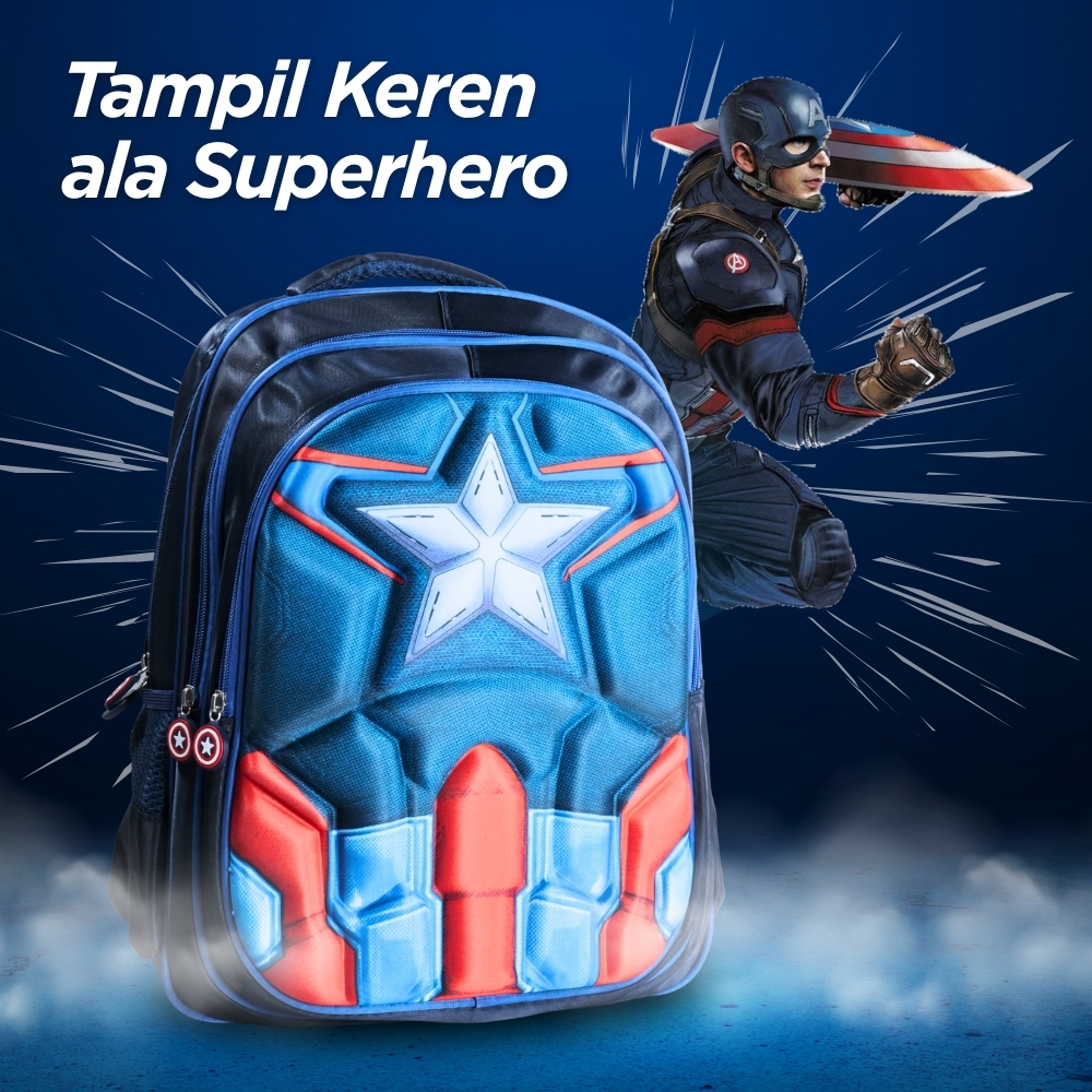 JINMA HONGJIA Tas Sekolah Anak Karakter Kartun Captain America - KKH001