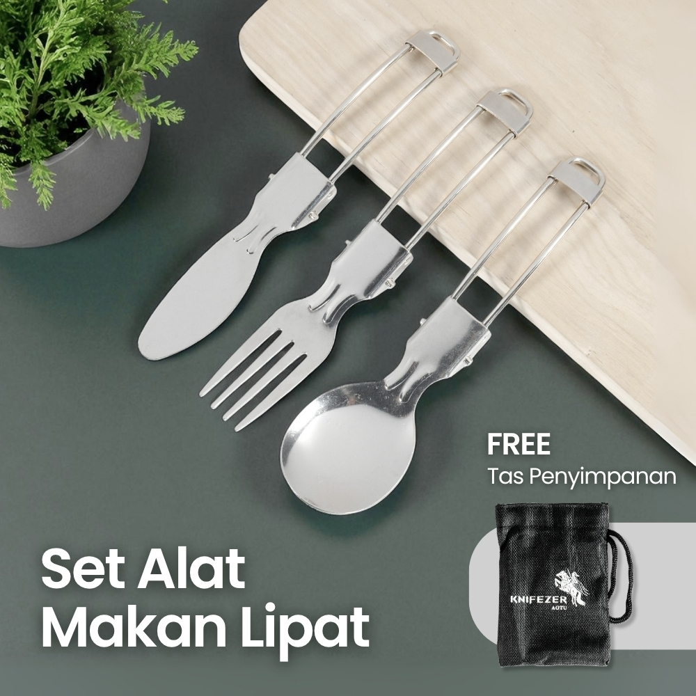 KNIFEZER Set Alat Makan Sendok Garpu Pisau Lipat Portable Cutlery - AOTU