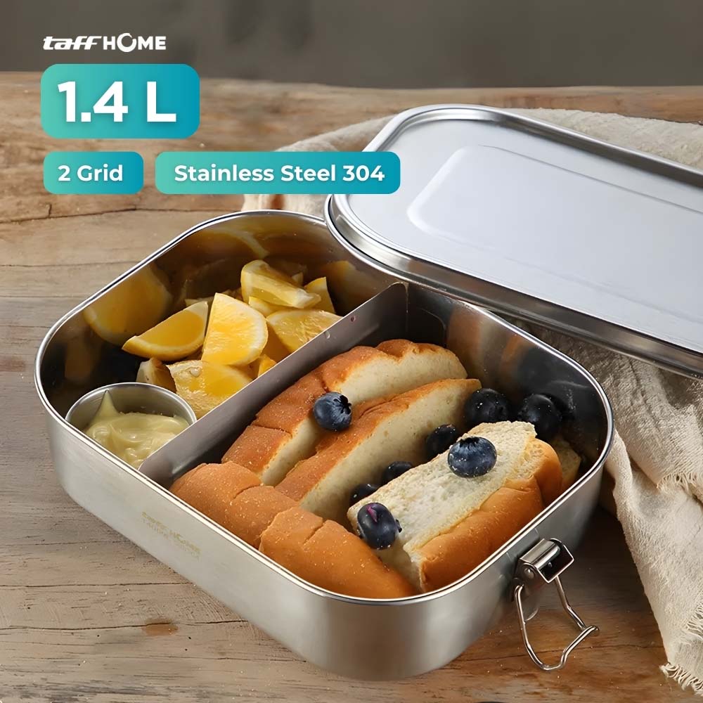 TaffHOME Kotak Makan Lunch Box Stainless Steel 2 Grid 1400ml - UP-14