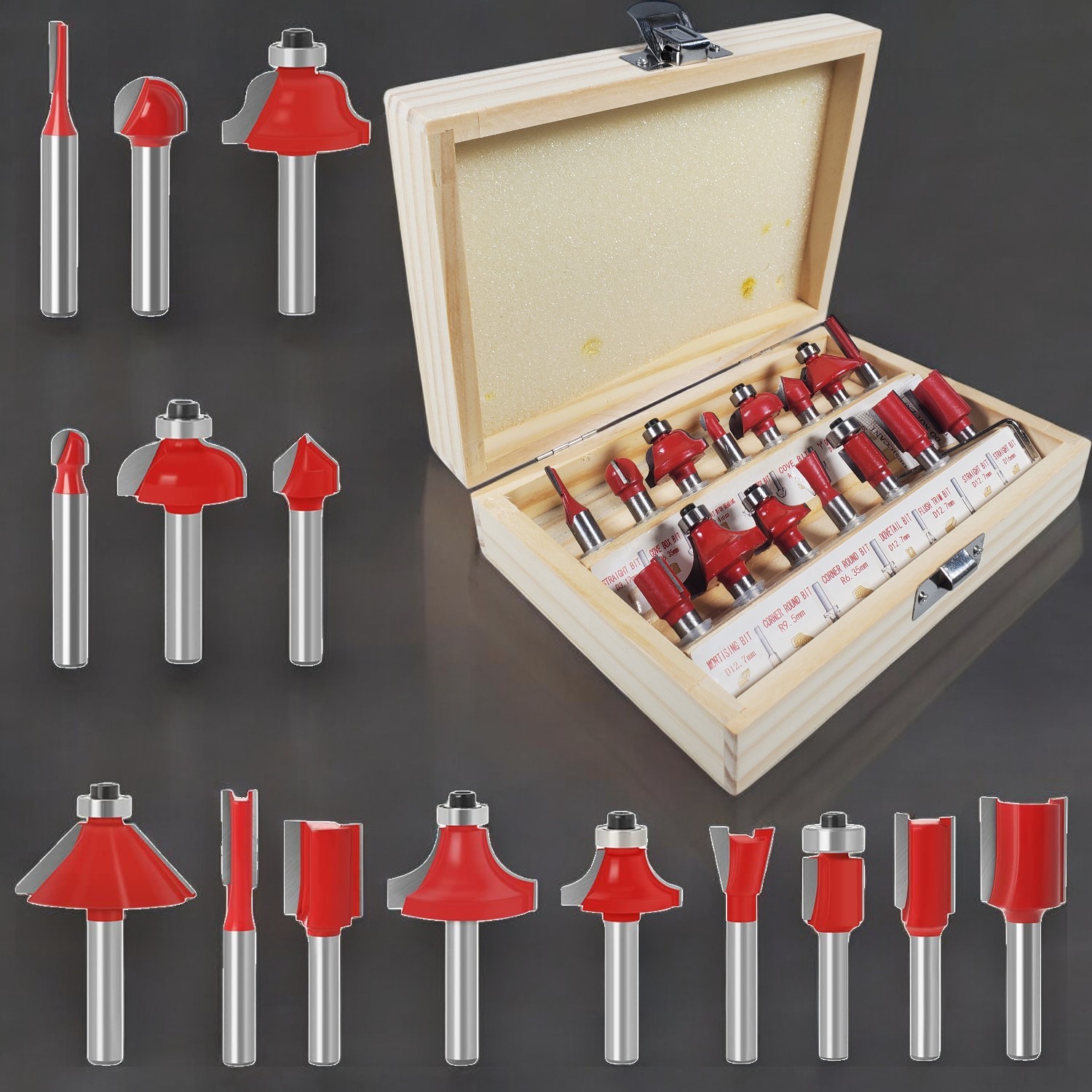 RCT Mata Bor Tungsten Carbide Router Bit Woodworking 8mm 15 PCS - RCT-15